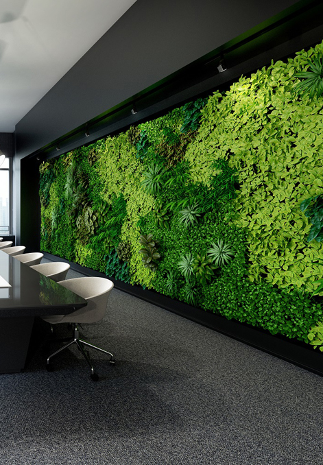 Onderhoudsarme plantenwand met geïntegreerd irrigatiesysteem